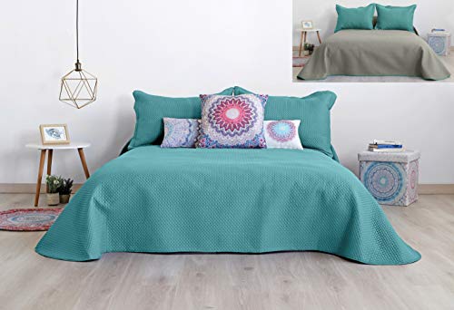 Secaneta Stilia, Colcha Bouti Reversible Bicolor Ultrasonic Efecto 3D para Primavera Verano, (Menta/Gris, 280x270 cm/Cama 180), 280 x 270 cm