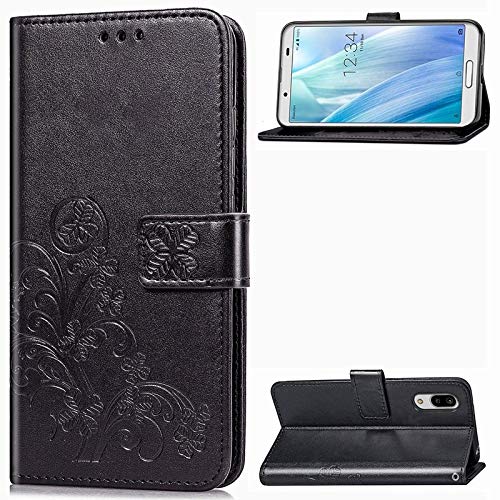 SHENGZHENHAOLIJJYPSH - Funda tipo cartera con tapa para tarjetas Aquos Sense 3, diseño de trébol de diamantes de imitación de color sólido (color: negro)