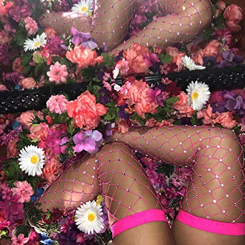 SLXFAD Medias Pantyhose Brillante Medias Red de Pesca Nuevo Diamante Medias de Rejilla para Mujer Mallas de Malla Diamantes de imitación Nylon Medias de Dama