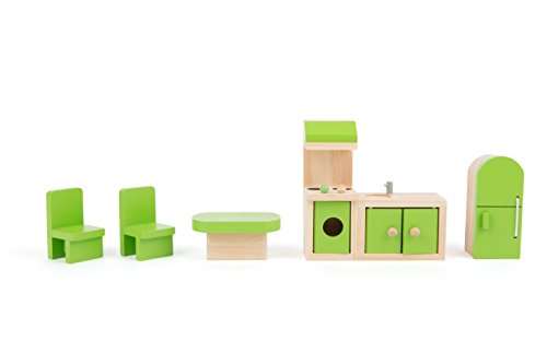 Small Foot 10873 casa de muñecas de Muebles de Madera, Incluye Frigorífico, Unidad de Cocina, Mesa y sillas, Apto para Doblar, Accesorio Ideal para muñecas para niños a Partir de 3 años