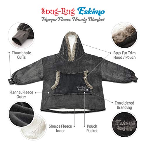 Snug Rug The Eskimo Manta Sudadera con capucha Mantas Super Soft Warm Premium Sherpa Fleece – De gran tamaño Adultos Talla única unisex para hombre y mujer