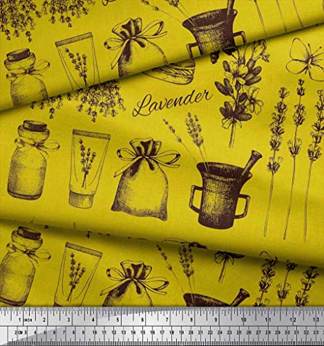 Soimoi Amarillo popelina de algodon Tela lavanda, tarro y mortero y una maja cocina tela estampada de por metro 42 Pulgadas de ancho