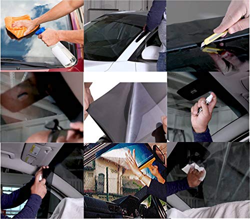 Solux Tira parasol para parabrisas, película de 150x20 cm para colgar, opacidad degradada a color azul