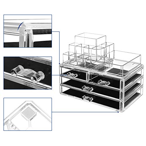 SONGMICS – Cajones organizadores acrílicos para Almacenamiento de cosméticos, 24 x 13,5 x 18,5 cm, 2 Niveles, 4 cajones Grandes