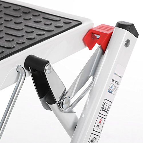 SONGMICS Escalerilla, Escalera Plegable Robusto 2 peldaños, con Asa Altura de trabajo aprox. 235 cm, Hasta 150 kg, certificado por TÜV Rheinland de acuerdo con el estándar EN14183 GSL02WT