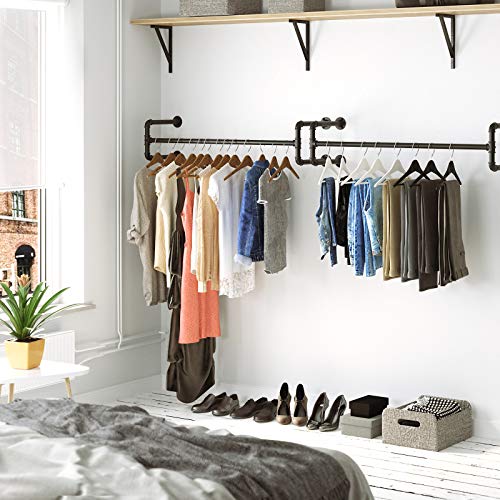 SONGMICS Perchero de Pared para Ropa, Juego de 2, Percha para Colgar Ropa Industrial, Ahorro de Espacio, 110 x 30 x 29,3 cm, Carga hasta 60 kg, Fácil Montaje, para Espacios Reducidos, Negro HSR64BK-02