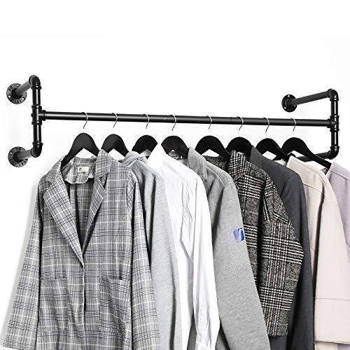 SONGMICS Perchero de Pared para Ropa, Juego de 2, Percha para Colgar Ropa Industrial, Ahorro de Espacio, 110 x 30 x 29,3 cm, Carga hasta 60 kg, Fácil Montaje, para Espacios Reducidos, Negro HSR64BK-02