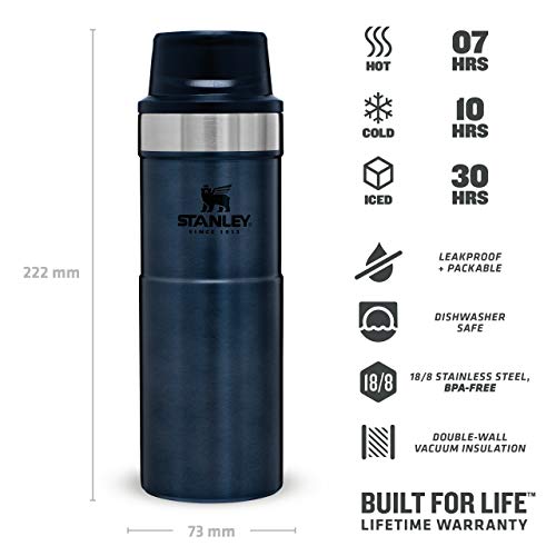 Stanley The Legendary Classic Vacuum Trigger-Action Travel Mug .47L Nightfall 18/8 Stainless Steel Double-Wall Vacuum Insulation Water Bottle Dishwasher Safe Car Cup Compatible Naturally Bpa-Free