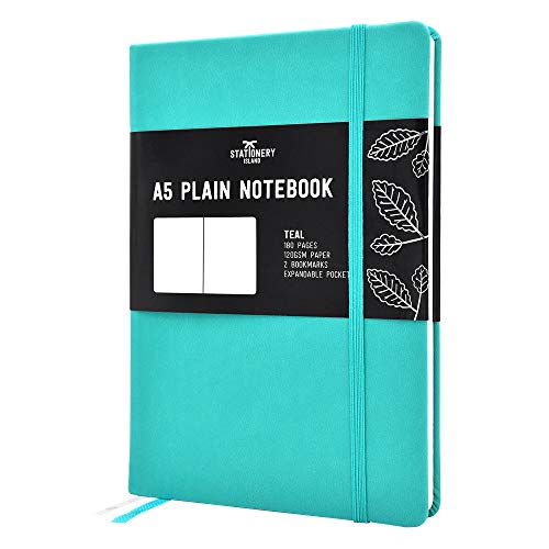 Stationery Island Cuaderno Blancas A5 - Turquesa. Simple Journal De Tapa Dura con 180 Páginas y Papel Premium de 120 gsm. Para Notas, Planificación, Estudio, Viajes, Dibujar y Proyectos