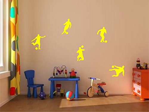 Stickerkoenig - Juego de 5 adhesivos para pared de habitación infantil, diseño de futbolistas, en 3 tamaños y 28 colores, pvc, Amarillo, minis 7x4cm