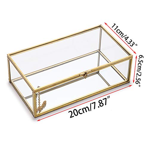 Sumnacon - Caja rectangular con tapa de cristal, diseño vintage dorado