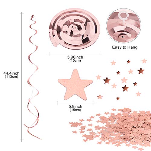Surhomic 36 Piezas Oro Rosa Colgar Decoraciones de Remolino Adornos de espirales Oro Rosa Estrella Mesa Confeti (15g) para cumpleaños, Baby Shower, Bodas, Decoraciones de Fiesta de Ceremonia