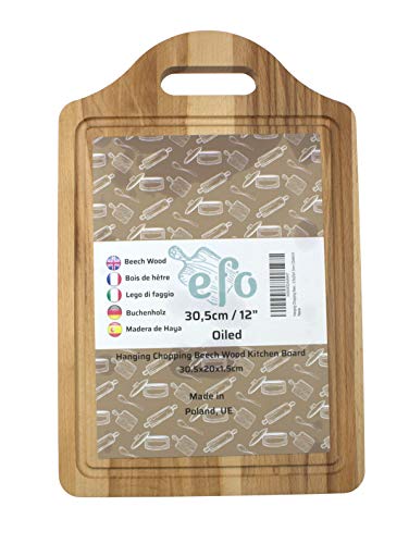Tabla de cortar colgante de madera de haya, para cocina, de 30,5 x 20 x 1,5 cm
