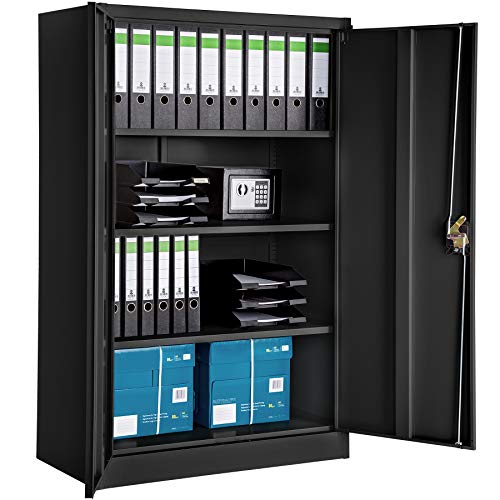 tectake 800598 Armario Archivador Negro, Armario de Almacenaje, de Acero, Armario de Puertas Batientes - Varios Modelos (Tipo 1 | No. 402937)