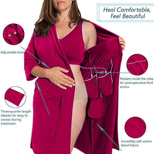 The Brobe - Bata para posoperatorio de cáncer de mama - Frambuesa - M