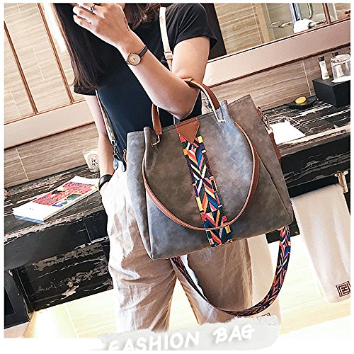 TIBES Bolso mujeres Monedero cuero sintético bolso sistema 2pcs Bolso de hombro vintage Bolsa de trabajo Gris