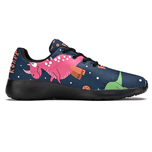 TIZORAX Zapatillas de correr para mujer rugido dinosaurios moda zapatillas de deporte de malla transpirable caminando senderismo tenis zapato, color Multicolor, talla 40.5 EU