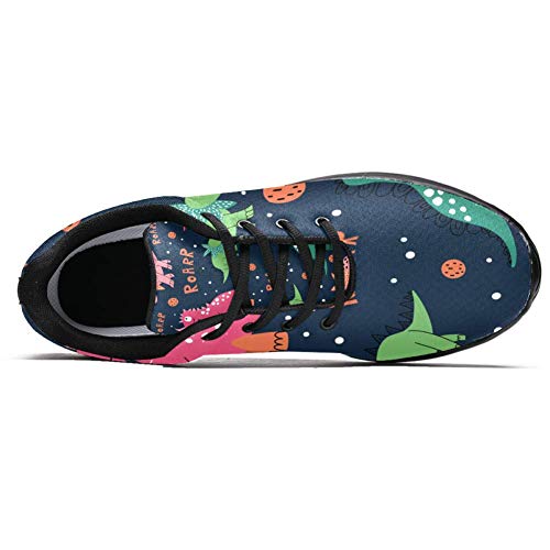 TIZORAX Zapatillas de correr para mujer rugido dinosaurios moda zapatillas de deporte de malla transpirable caminando senderismo tenis zapato, color Multicolor, talla 40.5 EU