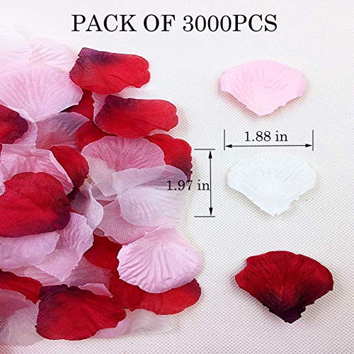 ToBe-U 3000 pétalos de rosa de seda artificiales para boda, confeti de flores para novia, ducha, hotel, fiesta, día de San Valentín, decoración de flores, plástico, Estilo 6., Free