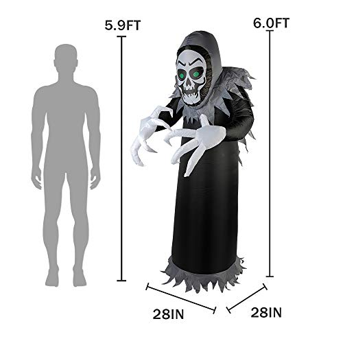 TOLEAD 6 pies de Halloween Inflable Ghost, esqueleto inflable con luces LED internas para interior y exterior, decoración de césped / patio / jardín, negro
