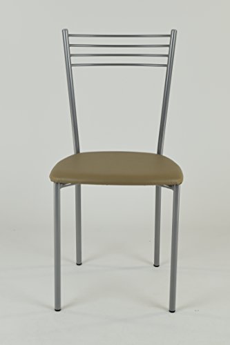 Tommychairs - Set 4 sillas Elena para Cocina, Comedor, Bar y Restaurante, Estructura en Acero Pintado Aluminio y Asiento tapizado en Polipiel Color Cappuccino