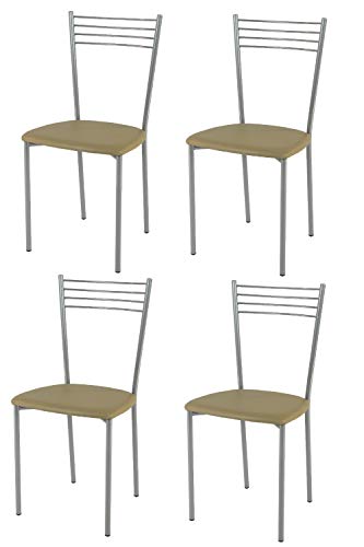 Tommychairs - Set 4 sillas Elena para Cocina, Comedor, Bar y Restaurante, Estructura en Acero Pintado Aluminio y Asiento tapizado en Polipiel Color Cappuccino