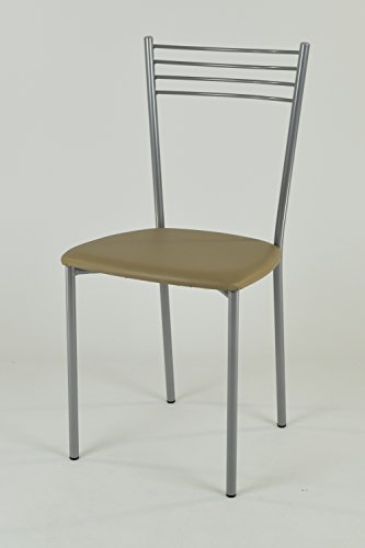 Tommychairs - Set 4 sillas Elena para Cocina, Comedor, Bar y Restaurante, Estructura en Acero Pintado Aluminio y Asiento tapizado en Polipiel Color Cappuccino