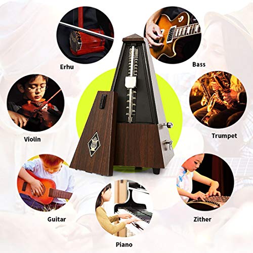 TooFu - Metrónomo mecánico antiguo, imitación de madera de teca, temporizador de música para guitarra de piano, Color teca