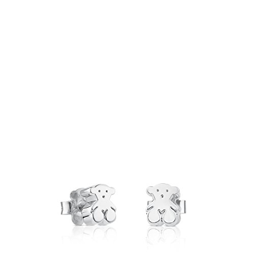 TOUS Pendientes Sweett Dolls de niña en Plata de Primera Ley, Cierre a presión, motifo 0,7 cm