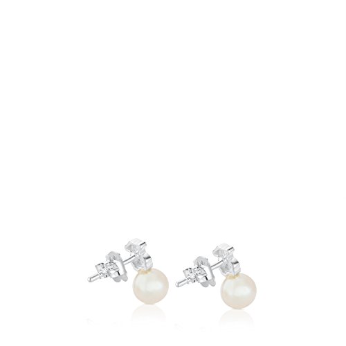 TOUS Puppies - Pendientes con Motivo de Oso de Plata de Primera Ley y Perlas, Cierre a Presión - Perlas de 0,6 cm, Motivo: 1 cm