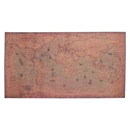 TOYANDONA 2 Piezas Mapa Mundial Papel Kraft Antiguo Vintage Antiguo Estilo Decorativo Náutico Mapa Mapas Arte Retro Mapa para Bar Sala de Estar Cafetería Decoración 71X36 Cm
