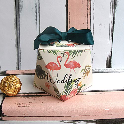 TOYANDONA Patrón de flamenco Cajas de dulces para bodas con cintas Favores de fiesta Caja de regalo 50 piezas