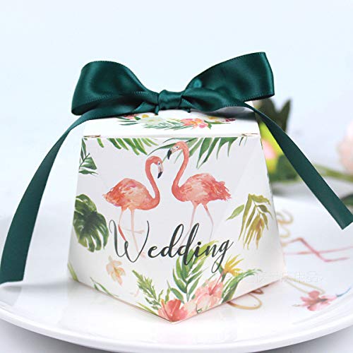TOYANDONA Patrón de flamenco Cajas de dulces para bodas con cintas Favores de fiesta Caja de regalo 50 piezas
