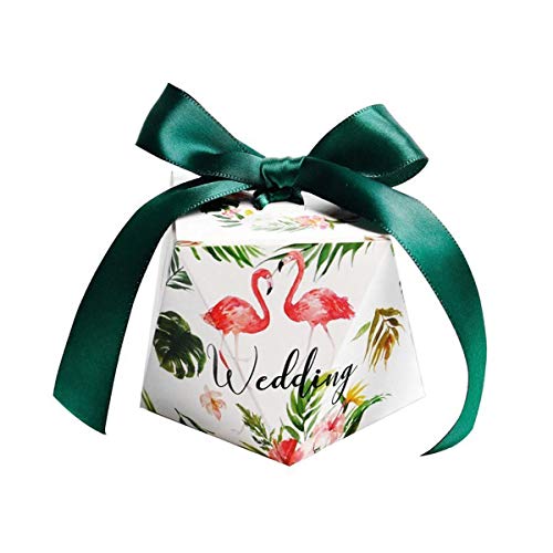 TOYANDONA Patrón de flamenco Cajas de dulces para bodas con cintas Favores de fiesta Caja de regalo 50 piezas