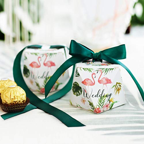 TOYANDONA Patrón de flamenco Cajas de dulces para bodas con cintas Favores de fiesta Caja de regalo 50 piezas