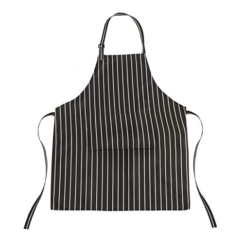 TRIXES Delantal Chef - Negro y Blanco Raya - Ideal para Profesionales y Chefs Aficionados - Cocina Delantal - para Cocinar Hornear Asar Barbacoa - Delantal Babero - Cierre de Corbata - Delantal Rayas