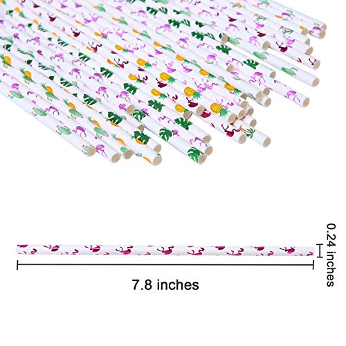 Tupa 150 Paja de Papel para Fiestas Tropicales Hawaianas Flamingo Piña Cactus Cocotero Hoja de Palma Biodegradable Pajita Apta para el Medio Ambiente para Favores de Fiesta (Conjunto de Colores A)