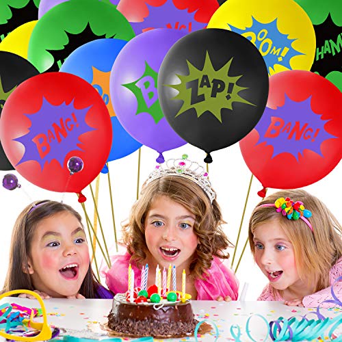 TUPARKA 36PCS 12 "Globos de látex de superhéroes con Lemas cómicos de superhéroes para Suministros para Fiestas (Colores Surtidos)