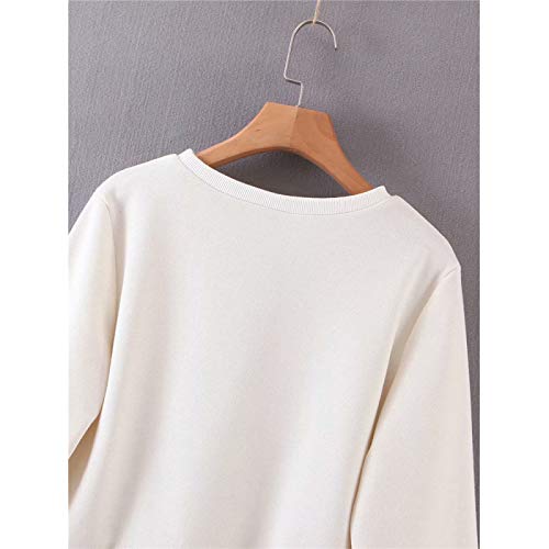 U/A Suéter de Invierno de las Mujeres Sueltas y Versátiles Cuello Redondo Laminado Decorativo Costura Superior de Manga Larga