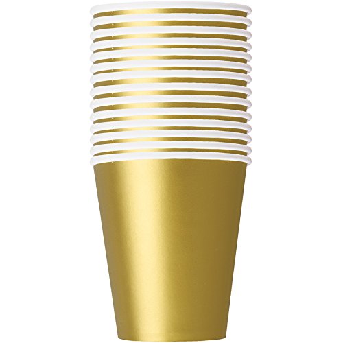 Unique Party- Paquete de 14 vasos de papel, Color oro, 266 ml (33246)