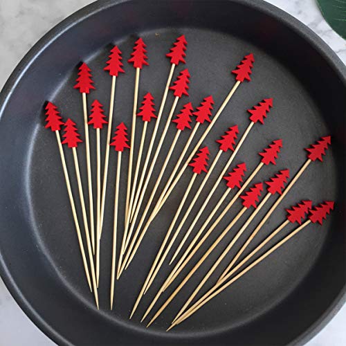 Upkoch - 200 piezas de madera en forma de árbol de Navidad, cóctel, palos de bambú, frutas, frutas, sándwich aperitivo, palos de cóctel, suministros de fiesta de Navidad, 100pcs, medium