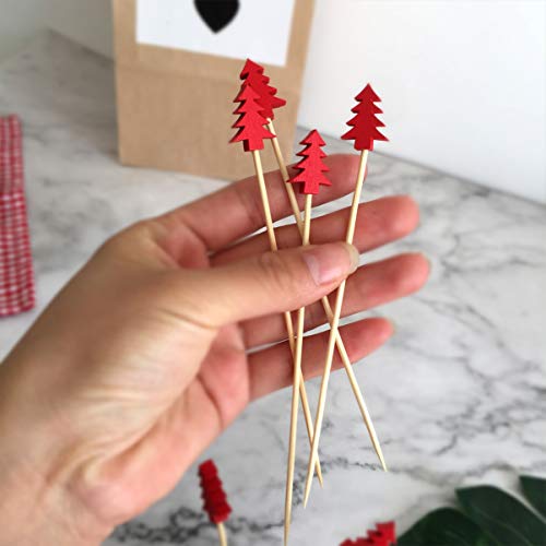 Upkoch - 200 piezas de madera en forma de árbol de Navidad, cóctel, palos de bambú, frutas, frutas, sándwich aperitivo, palos de cóctel, suministros de fiesta de Navidad, 100pcs, medium