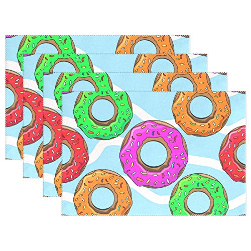 UPNOW Donuts Placemats Vintage Flower Table Mats Antideslizantes, Lavables, Resistentes al Calor, Individuales para Cocina, Comedor, decoración, Bandeja, Estera, Juego de 6`W4
