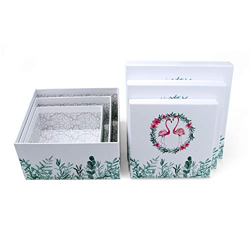 VEESUN Cajas de regalo grandes para regalos, 3 juegos de cajas de presentación de cartón con tapas, cumpleaños de navidad Cajas de regalo para mujeres hombres, Flamenco