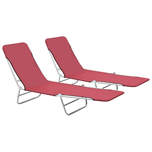 vidaXL 2X Tumbonas Plegables Rojas Jardín Terraza Patio Piscina Playa Porche