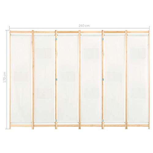 vidaXL Biombo Divisor de 6 Paneles de Tela Decoración Hogar Casa Jardín Bricolaje Salón Comedor Ambientes Habitaciones Separador 240x170x4 cm Crema