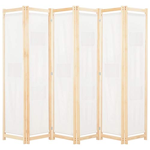 vidaXL Biombo Divisor de 6 Paneles de Tela Decoración Hogar Casa Jardín Bricolaje Salón Comedor Ambientes Habitaciones Separador 240x170x4 cm Crema