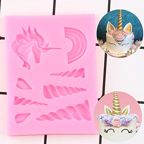 VIOYO Unicornio Caballo Oreja Cuerno Moldes De Silicona Rainbow Cupcake Topper Fondant Molde DIY Party Cake Decorating Herramientas Candy Chocolate Molde