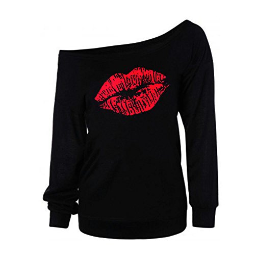 VJGOAL Mujeres otoño Casual Sexy Labios Impreso Manga Larga Sudadera Pullover Tops Blusa Camisa(XL,Rojo)