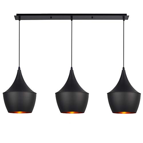 VS Venta-stock Lámpara Nórdica Industrial Vintage Colgante 3 Luces Color Negro, Retro de Metal Iluminación Luz Interior Dorado, Aluminio [Clase de eficiencia energética A+]
